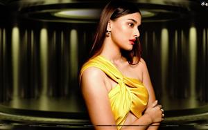 Saiee Manjrekar`s hot glam avatar in yellow silk dress